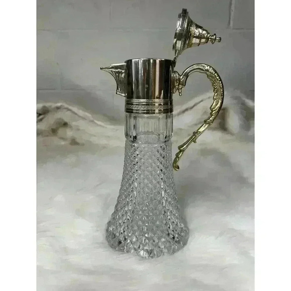 Vintage Leonard Italy Crystal and Silver Plated Wine Claret/Decanter - Picture 8 of 15